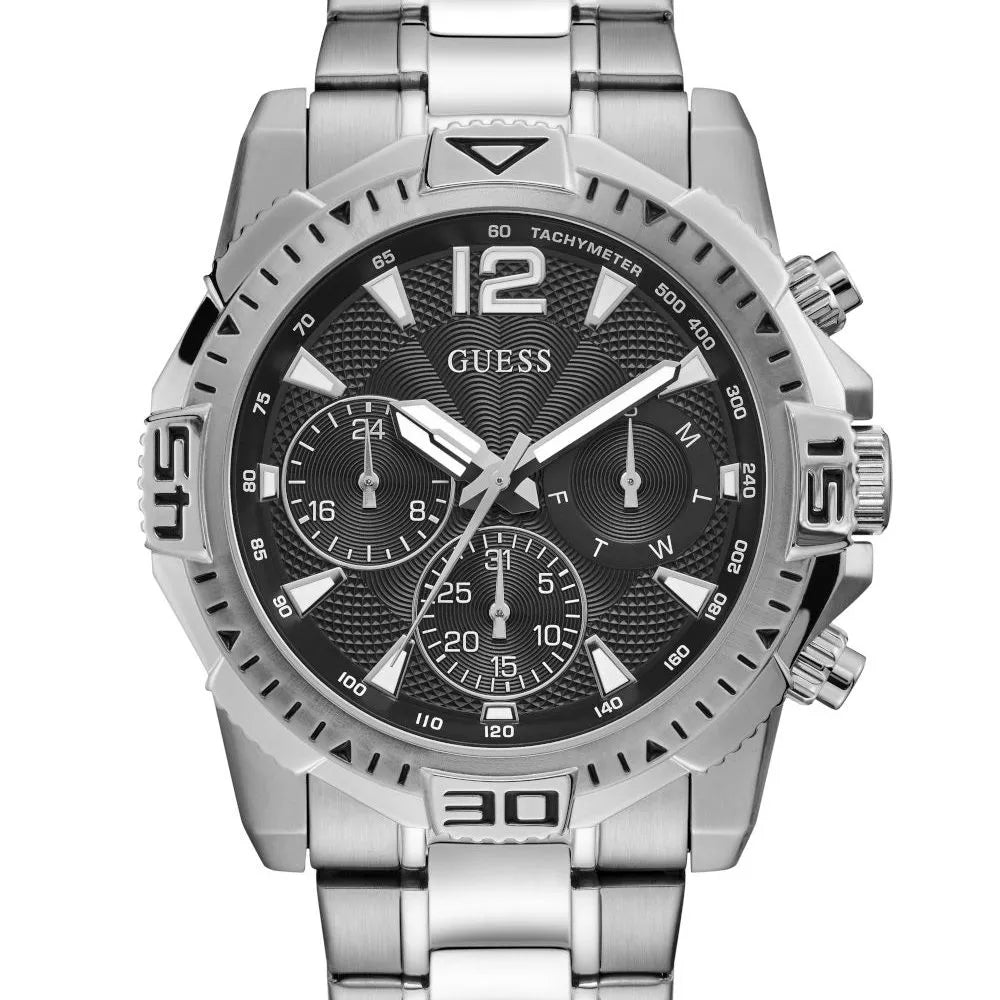 Guess Commander Chronograph Black Dial Silver Steel Strap Watch for Men - GW0056G1 Authentic Buy Shop Now