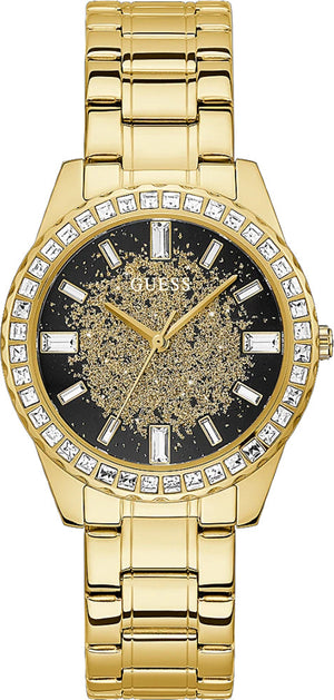 Guess Night Life Diamonds Black Dial Gold Steel Strap Watch for Women - GW0405L2 Authentic Buy Shop Now