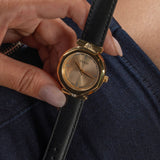 Guess Rumour Quartz Gold Dial Black Leather Strap Watch For Women - GW0689L2 Authentic Buy Shop Now