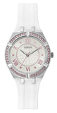 Guess Sparkling Silver Dial White Rubber Strap Watch For Women - GW0032L1 Authentic Buy Shop Now