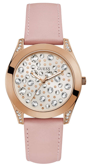 Guess Wonderlust Beige Dial Pink Leather Strap Watch for Women - W1065L1 Authentic Buy Shop Now