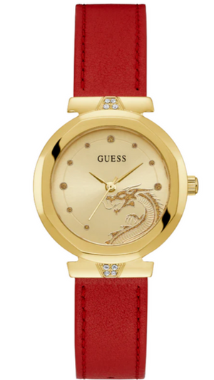 Guess Trend Dragon Gold Dial Red Leather Strap Watch For Women - GW0646L1 Authentic Buy Shop Now