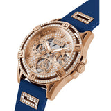 Guess Queen Quartz Crystals Rose Gold Dial Blue Silicone Strap Watch For Women - GW0536L5 Authentic Buy Shop Now