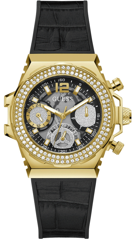 Guess Fusion Chronograph Black Dial Black Leather Strap Watch For Women - GW0553L4 Authentic Buy Shop Now