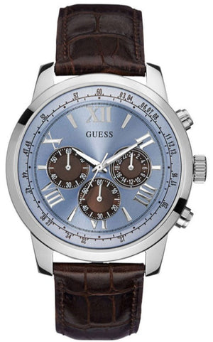 Guess Horizon Chronograph Analog Blue Dial Brown Leather Strap Watch For Men - W0380G6 Authentic Buy Shop Now