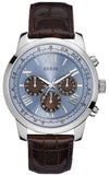 Guess Horizon Chronograph Analog Blue Dial Brown Leather Strap Watch For Men - W0380G6 Authentic Buy Shop Now