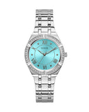 Guess Cosmo Diamonds Turquoise Dial Silver Steel Strap Watch for Women - GW0033L7 Authentic Buy Shop Now