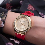 Guess Cosmo Diamonds Gold Dial Red Rubber Strap Watch for Women - GW0034L6 Authentic Buy Shop Now