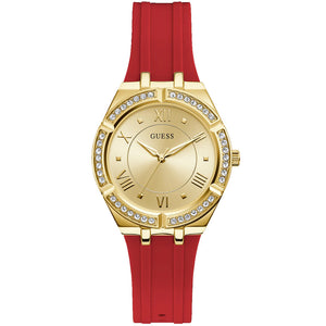 Guess Cosmo Diamonds Gold Dial Red Rubber Strap Watch for Women - GW0034L6 Authentic Buy Shop Now
