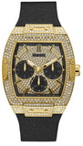 Guess Phoenix Multifunction Crystals Gold Dial Black Silicone Strap Watch For Men - GW0048G2 Authentic Buy Shop Now