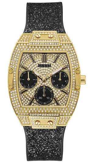 Guess Raven Diamonds Champagne Dial Black Rubber Strap Watch For Women - GW0105L2 Authentic Buy Shop Now
