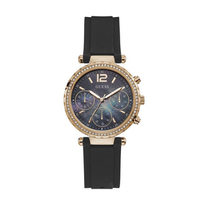 Guess Solstice Diamonds Black Mother of Pearl Dial Black Rubber Strap Watch for Women - GW0113L2 Authentic Buy Shop Now
