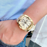 Guess Phoenix Multifunction Gold Dial White Leather Strap Watch for Men - GW0202G6 Authentic Buy Shop Now
