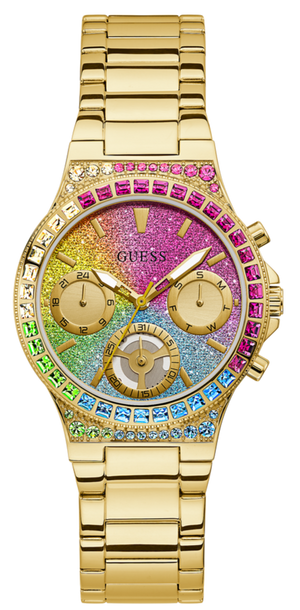 Guess Sugarrush Quartz Multicolor Dial Gold Steel Strap Watch For Women - GW0258L1 Authentic Buy Shop Now