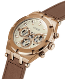 Guess Analog Multifunction White Dial Brown Leather Strap Watch for Men - GW0262G3 Authentic Buy Shop Now