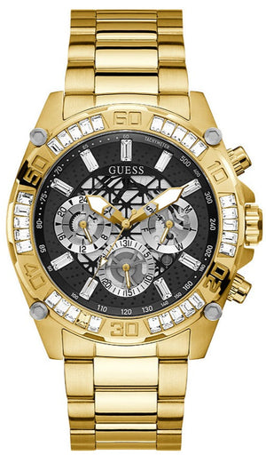 Guess Trophy Diamonds Black Dial Gold Steel Strap Watch for Men - GW0390G2 Authentic Buy Shop Now