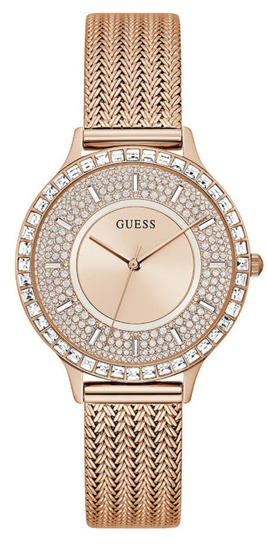 Guess Soiree Diamonds Rose Gold Dial Rose Gold Mesh Bracelet Watch for Women - GW0402L3 Authentic Buy Shop Now