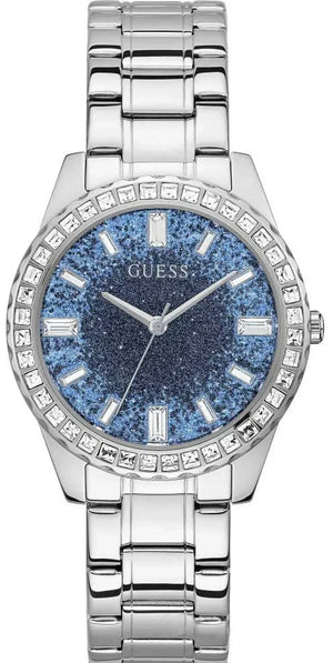Guess Glitter Burst Diamonds Blue Dial Silver Steel Strap Watch for Women - GW0405L1 Authentic Buy Shop Now