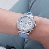 Guess Confetti Crystal Silver Dial Blue Rubber Strap Watch For Women - W1098L3 Authentic Buy Shop Now