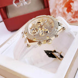 Guess Heiress Diamonds Gold Dial White Rubber Strap Watch for Women - GW0407L2 Authentic Buy Shop Now