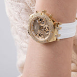 Guess Heiress Diamonds Gold Dial White Rubber Strap Watch for Women - GW0407L2 Authentic Buy Shop Now