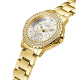 Guess Crown Jewel Diamonds White Dial Gold Steel Strap Watch for Women - GW0410L2 Authentic Buy Shop Now