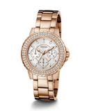 Guess Crown Jewel Multifunction Diamonds White Dial Rose Gold Steel Strap Watch For Women - GW0410L3 Authentic Buy Shop Now