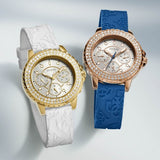 Guess Crown Jewel Diamonds White Dial Blue Rubber Strap Watch for Women - GW0411L2 Authentic Buy Shop Now