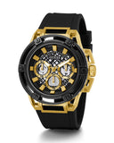 Guess Matrix Multifunction Gold Dial Black Rubber Strap Watch For Men - GW0423G2 Authentic Buy Shop Now