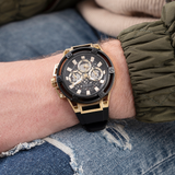 Guess Matrix Multifunction Gold Dial Black Rubber Strap Watch For Men - GW0423G2 Authentic Buy Shop Now