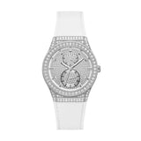 Guess Princess Crystals Silver Dial White Silicone Strap Watch For Women - GW0439L1 Authentic Buy Shop Now