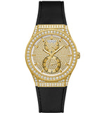 Guess Princess Crystals Gold Dial Black Silicone Strap Watch For Women - GW0439L2 Authentic Buy Shop Now