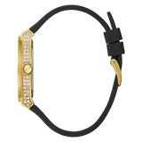 Guess Princess Crystals Gold Dial Black Silicone Strap Watch For Women - GW0439L2 Authentic Buy Shop Now