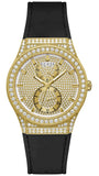 Guess Princess Crystals Gold Dial Black Silicone Strap Watch For Women - GW0439L2 Authentic Buy Shop Now