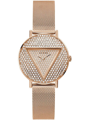 Guess Iconic Diamonds Rose Gold Dial Rose Gold Mesh Bracelet Watch For Women - GW0477L3 Authentic Buy Shop Now