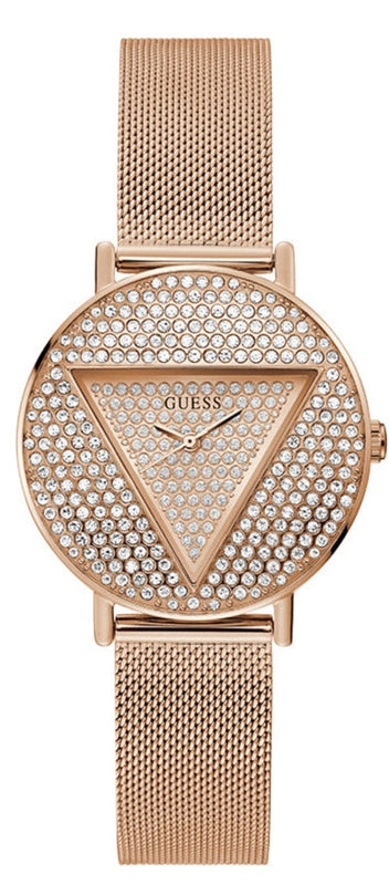 Guess Iconic Diamonds Rose Gold Dial Rose Gold Mesh Bracelet Watch For Women - GW0477L3 Authentic Buy Shop Now