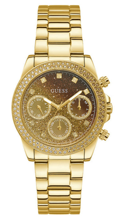 Guess Sol Chronograph Gold Dial Gold Steel Strap Watch For Women - GW0483L2 Authentic Buy Shop Now