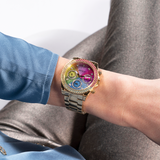 Guess Confetti Chronograph Rainbow Dial Gold Steel Strap Watch For Women - GW0483L4 Authentic Buy Shop Now