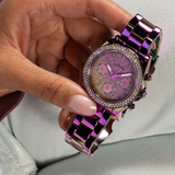 Guess Confetti Chronograph Crystals Multicolor Dial Purple Steel Strap Watch For Women - GW0483L5
