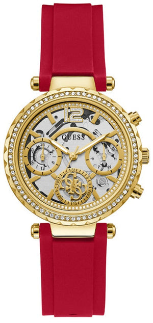 Guess Solstice Diamonds Gold Dial Red Rubber Strap Watch for Women - GW0484L1 Authentic Buy Shop Now