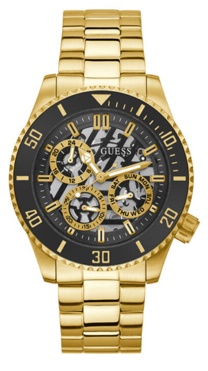 Guess Axle Multifunction Black Dial Gold Steel Strap Watch For Men - GW0488G2 Authentic Buy Shop Now
