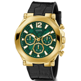 Guess Edge Chronograph Green Dial Black Leather Strap Watch For Men - GW0492G3 Authentic Buy Shop Now