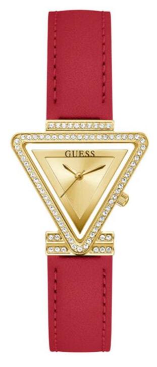 Guess Fame Quartz Gold Dial Red Leather Strap Watch For Women - GW0504L2 Authentic Buy Shop Now