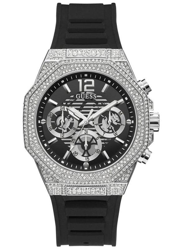 Guess Momentum Chronograph Crystals Black Dial Black Silicone Strap Watch For Men - GW0518G1 Authentic Buy Shop Now
