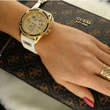 Guess Queen Quartz Gold Dial White Silicone Strap Watch For Women - GW0536L2 Authentic Buy Shop Now