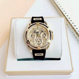 Guess Queen Quartz Gold Dial Black Silicone Strap Watch For Women - GW0536L3 Authentic Buy Shop Now