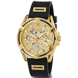 Guess Queen Quartz Gold Dial Black Silicone Strap Watch For Women - GW0536L3 Authentic Buy Shop Now