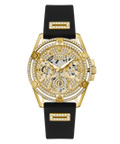 Guess Queen Quartz Gold Dial Black Silicone Strap Watch For Women - GW0536L3 Authentic Buy Shop Now