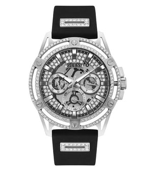 Guess King Quartz Crystals Silver Dial Black Silicone Strap Watch For Men - GW0537G1 Authentic Buy Shop Now