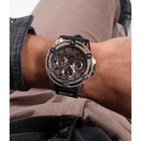 Guess King Quartz Crystals Silver Dial Black Silicone Strap Watch For Men - GW0537G1 Authentic Buy Shop Now